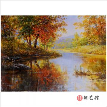 金周成《溪边》朝鲜油画风景-jdzx