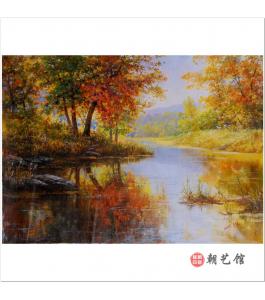 金周成《溪边》朝鲜油画风景-jdzx
