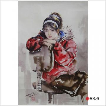朴仁建《女孩》朝鲜水彩人物