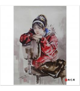 朴仁建《女孩》朝鲜水彩人物