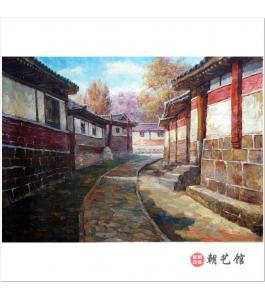 崔永《小巷》朝鲜油画风景-jdzx