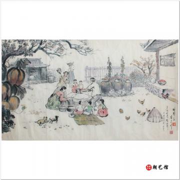金银美-朴郭浩《中秋打糕》朝鲜国画风景-jdzx-1112