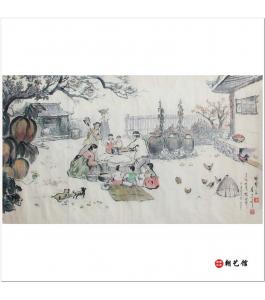 金银美-朴郭浩《中秋打糕》朝鲜国画风景-jdzx-1112