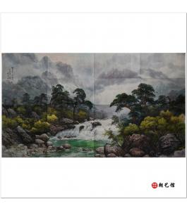 方志松《峡谷的清晨》朝鲜国画风景
