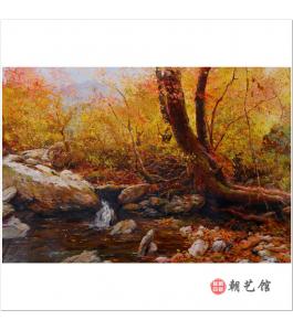 李明成《树林一角》朝鲜油画--XG3