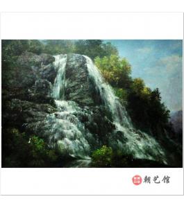 李正灿《万瀑洞的飞仙瀑布》朝鲜油画--qqq