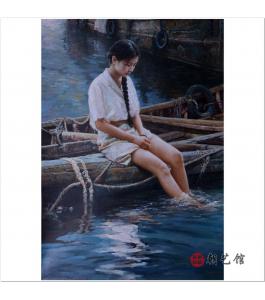 金成俊《濯足少女的沉思》朝鲜油画人物-Q--1-20询