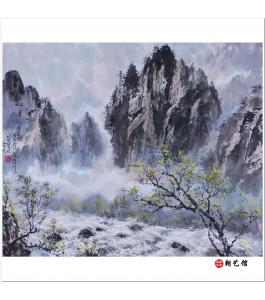 方成姬与文华春合作《外七宝的春雨后》朝鲜国画风景-xgf-jg2-1