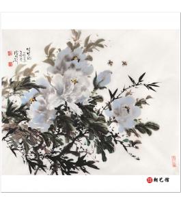 方成姬《白牡丹》朝鲜国画