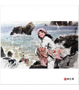 朴昌龙《金刚山的海金刚》朝鲜国画人物--xgf