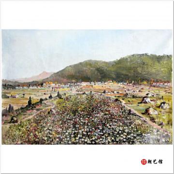 金形哲《春暖》朝鲜油画风景