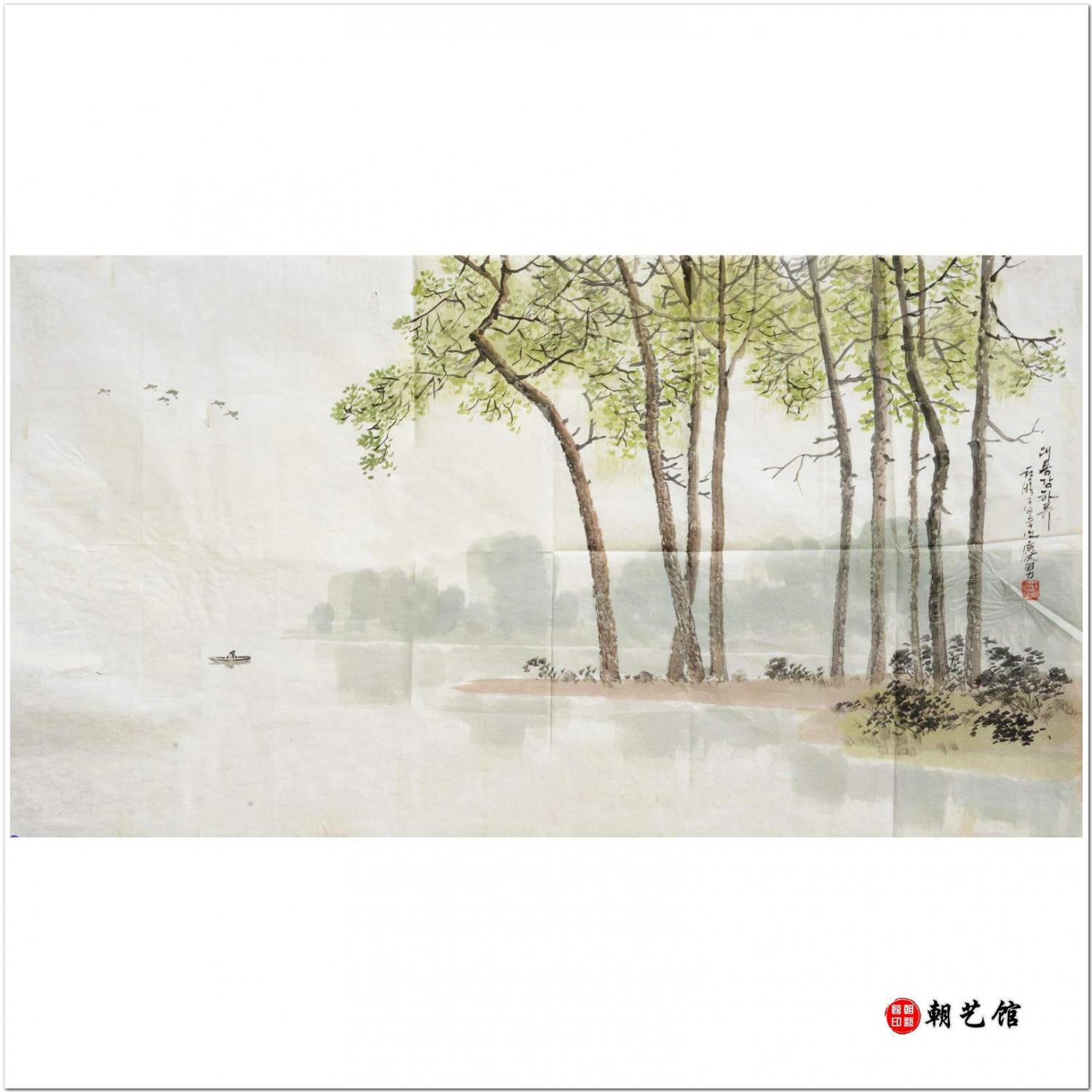 李京男《大同江下游》朝鲜国画风景-XG3-pxx