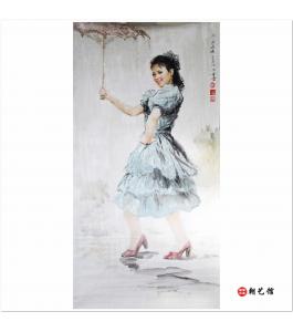 朴昌龙《啊！凉快的雨天》朝鲜国画人物