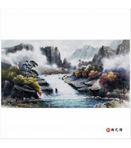 严恩智《秋天的金刚山峡谷》 朝鲜国画--DU18-P522