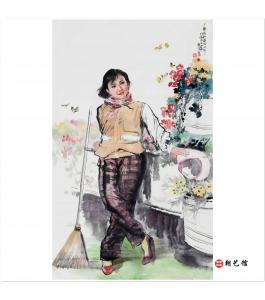 朴昌龙《春天》 朝鲜国画人物--xgf