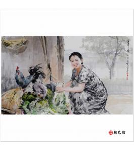 朴昌龙《做泡菜》 朝鲜国画人物-xgf