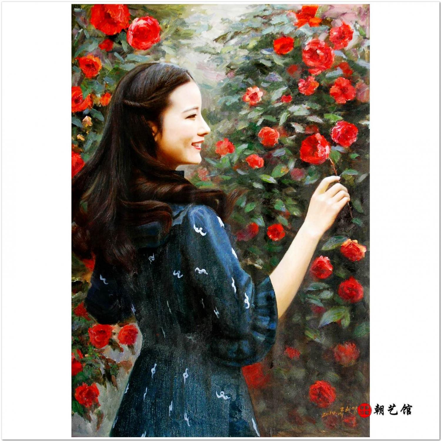 柳泰永《红玫瑰》朝鲜人物油画-xyg