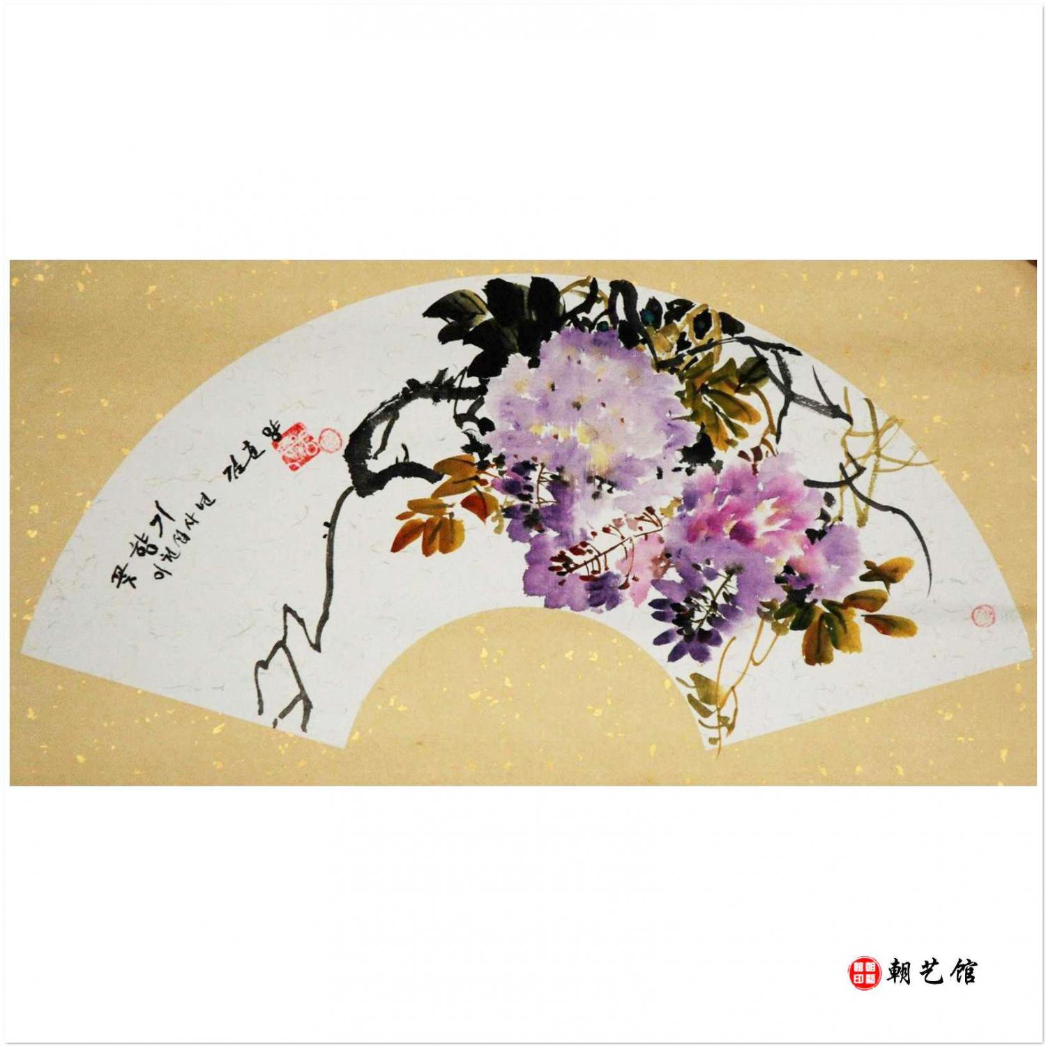 金春阳《花的香气》朝鲜国画扇面