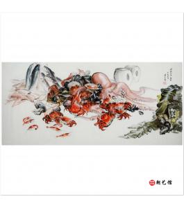 金春阳《海边景色》朝鲜国画