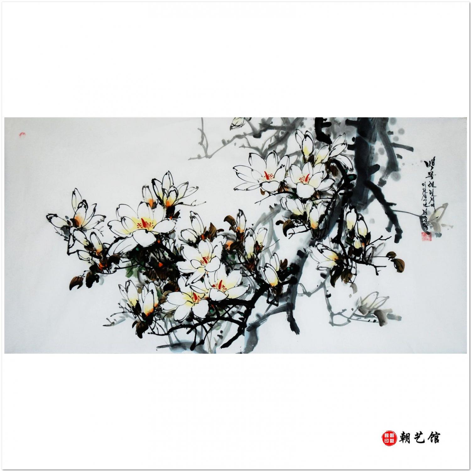 金春阳《白木莲2》朝鲜国画