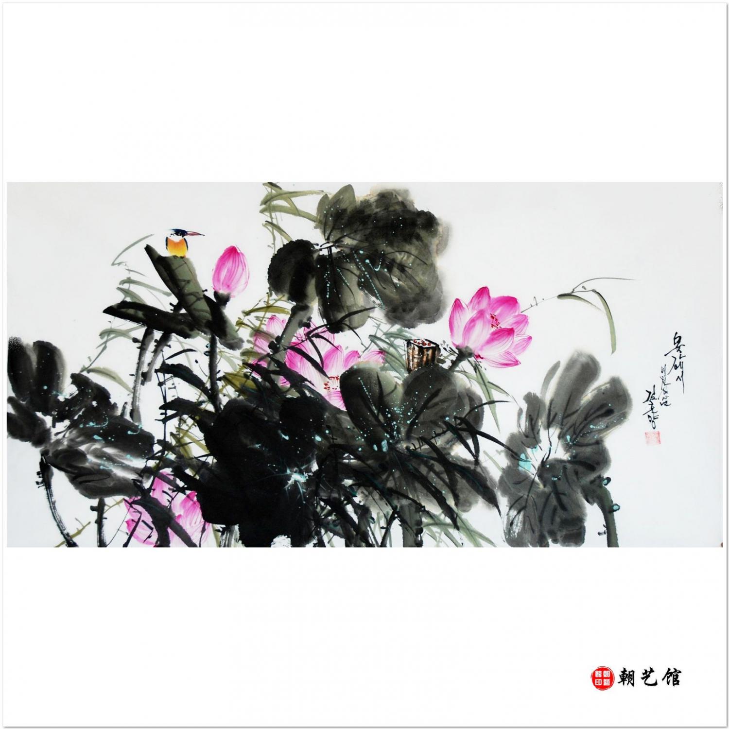 金春阳《荷塘情趣6》朝鲜国画