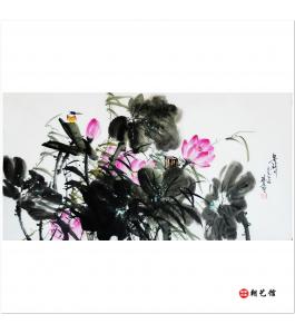 金春阳《荷塘情趣6》朝鲜国画