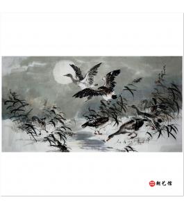 金春阳《大雁》朝鲜国画