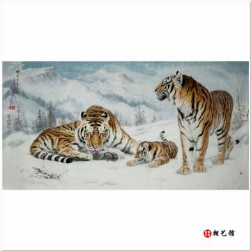 李海龙《虎一家》朝鲜国画