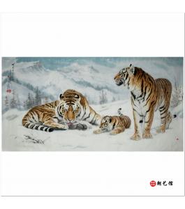 李海龙《虎一家》朝鲜国画