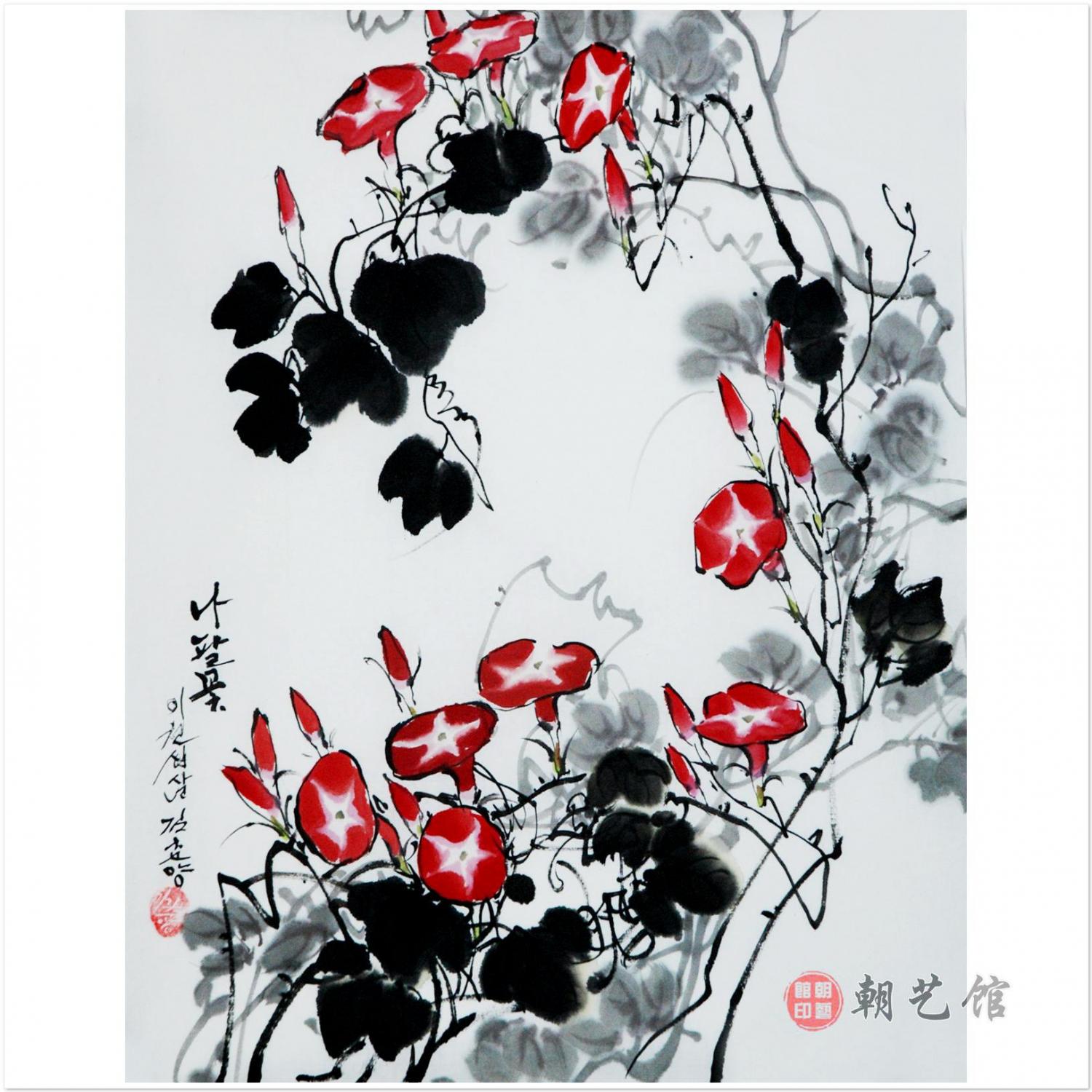 金春阳《喇叭花》朝鲜国画