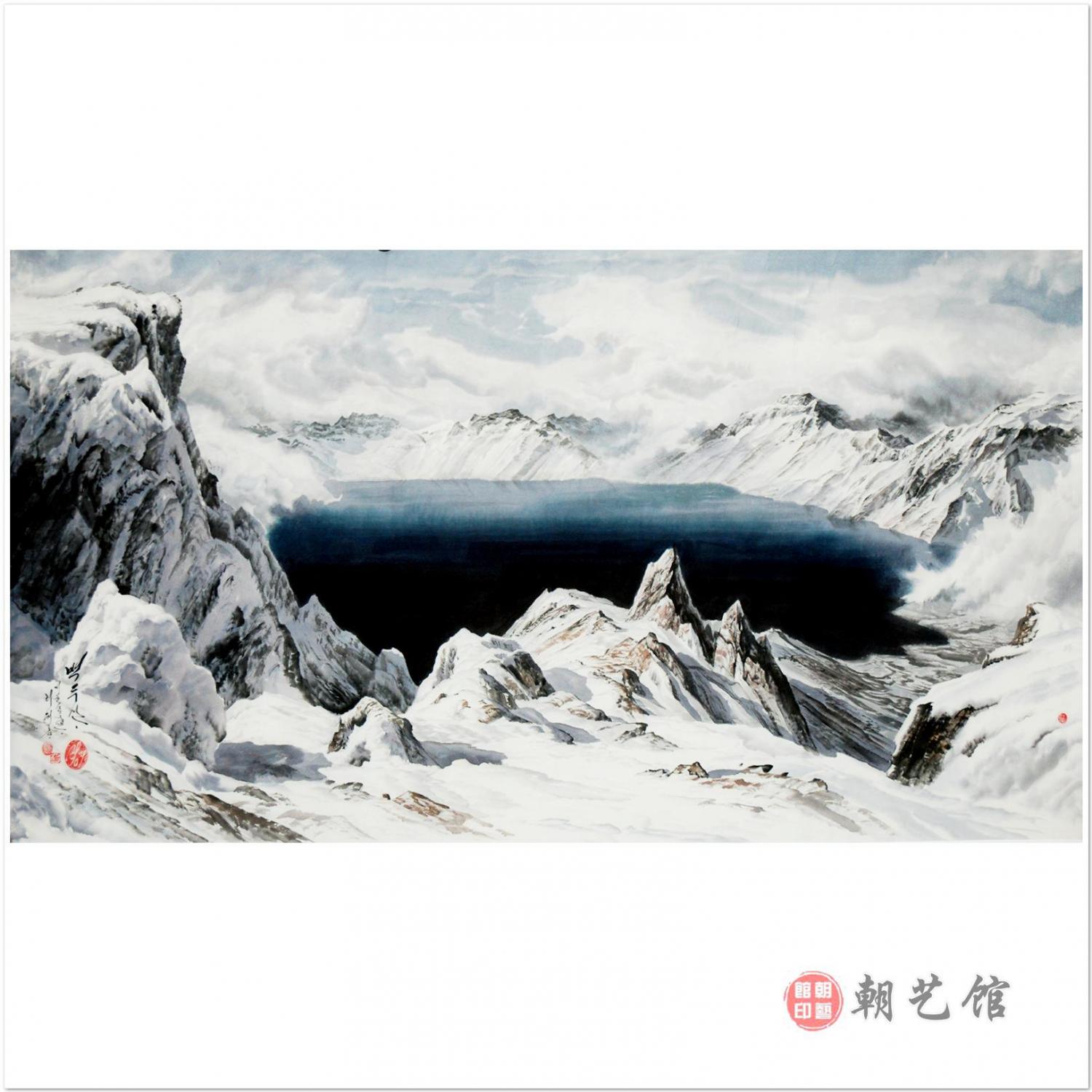 李海龙《白头山天池》朝鲜国画