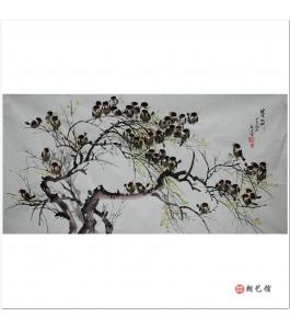 金春阳《雀上枝头》朝鲜国画