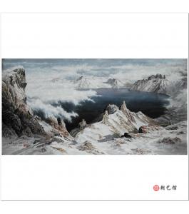 李海龙《天池湖畔》朝鲜国画