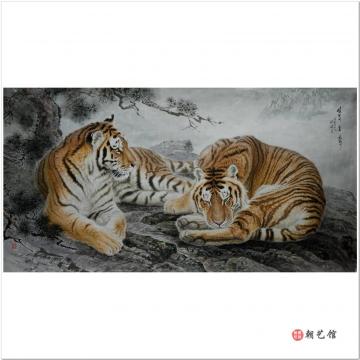 李海龙《两只老虎》朝鲜国画-L927