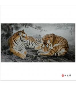 李海龙《两只老虎》朝鲜国画-L927