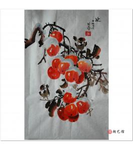 金春阳《冬天的柿子2》朝鲜国画