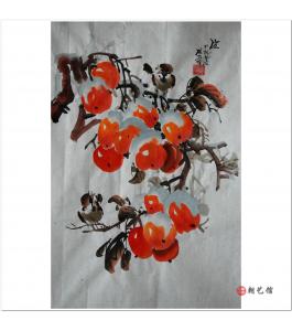 金春阳《冬天的柿子1》朝鲜国画