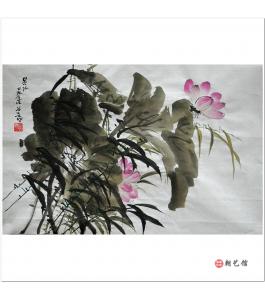金春阳《荷风珠露》朝鲜国画