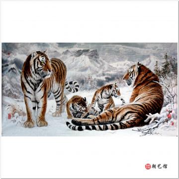 李海龙《虎一家》朝鲜国画