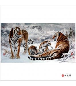 李海龙《虎一家》朝鲜国画