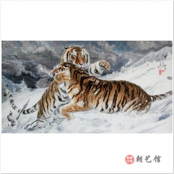 李海龙《冬日双虎》朝鲜国画