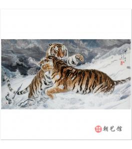 李海龙《冬日双虎》朝鲜国画
