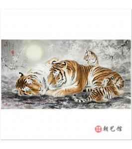 李海龙《虎一家》朝鲜国画
