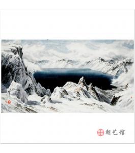 李海龙《白头山天池》朝鲜国画
