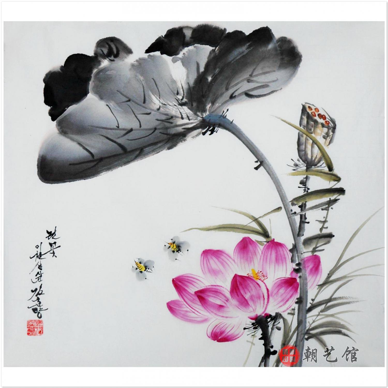 金春阳《莲花》朝鲜国画