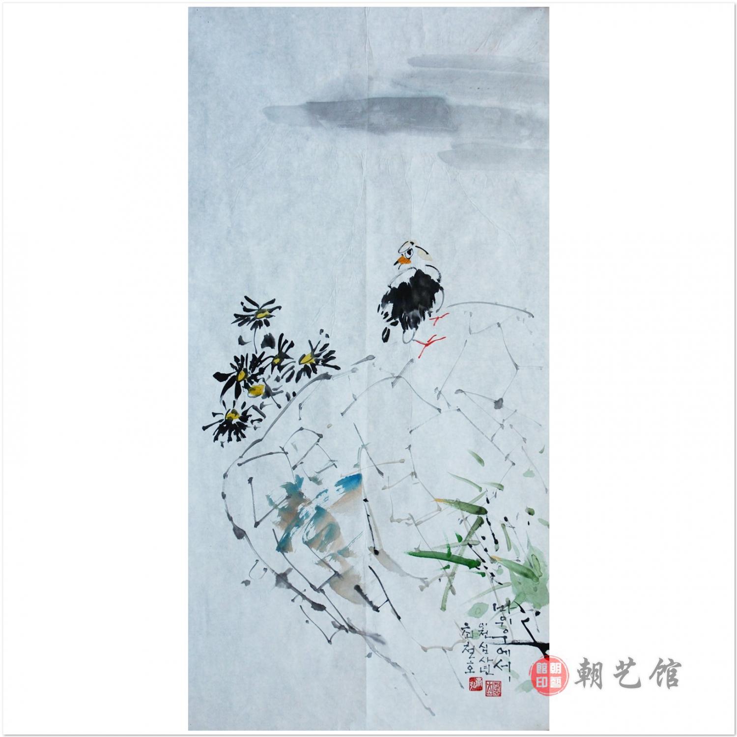 崔哲浩《在石头上》朝鲜国画