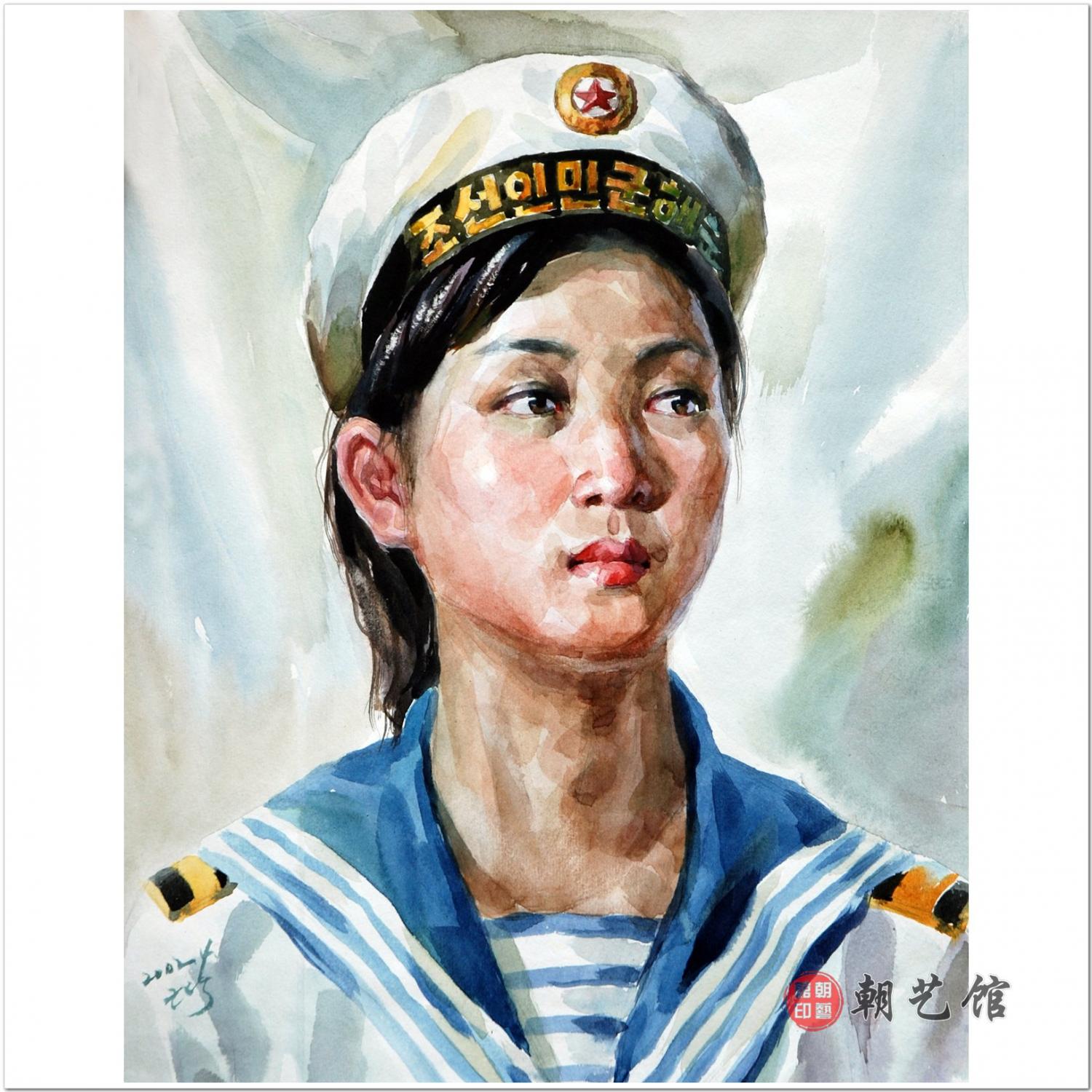 李根泰《女海军战士》朝鲜水彩