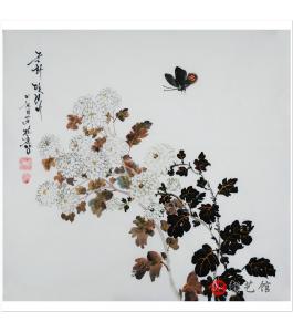金春阳《盛开的菊花》朝鲜国画