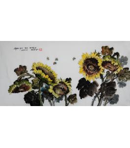 金春阳《向日葵盛开的季节》朝鲜国画