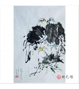 崔哲浩《一对雕》朝鲜国画
